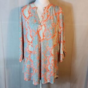 Vibrant Coral and Aqua Patterned Blouse